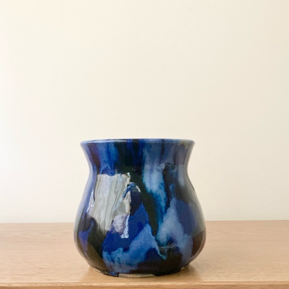 studio pottery artisan blue drip glaze hand thrown crafted vessel vase planter - Picture 7 of 11